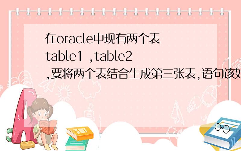 在oracle中现有两个表 table1 ,table2,要将两个表结合生成第三张表,语句该如何些?table1:IDNAMESCORE1lee702zhang803li60table2:IDNAMESCORE1lee902zhang1004wang70第三张表如下：IDNAMESCORE2SCORE11lee90702