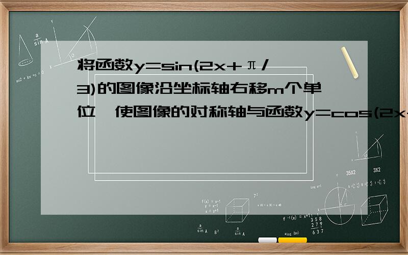 将函数y=sin(2x+π/3)的图像沿坐标轴右移m个单位,使图像的对称轴与函数y=cos(2x+π/3)的对称轴重合求m的最小值