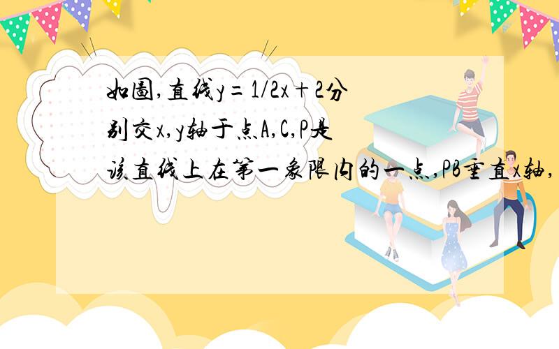 如图,直线y=1/2x+2分别交x,y轴于点A,C,P是该直线上在第一象限内的一点,PB垂直x轴,