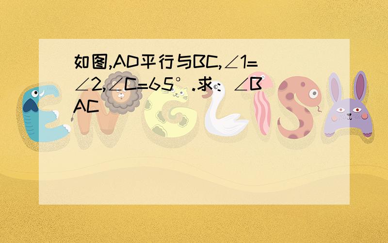 如图,AD平行与BC,∠1=∠2,∠C=65°.求：∠BAC