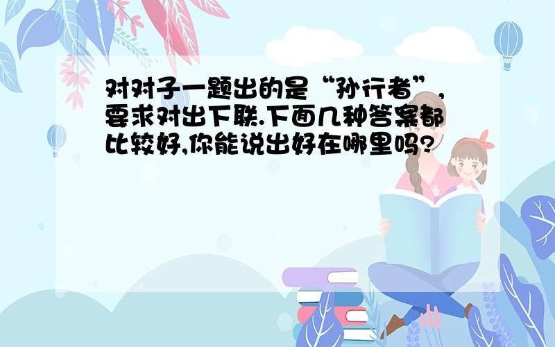 对对子一题出的是“孙行者”,要求对出下联.下面几种答案都比较好,你能说出好在哪里吗?