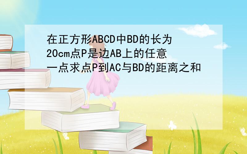 在正方形ABCD中BD的长为20cm点P是边AB上的任意一点求点P到AC与BD的距离之和