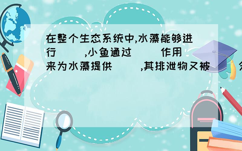 在整个生态系统中,水藻能够进行( ),小鱼通过( )作用来为水藻提供( ),其排泄物又被( )分解