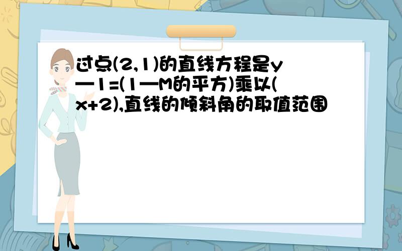 过点(2,1)的直线方程是y—1=(1—M的平方)乘以(x+2),直线的倾斜角的取值范围