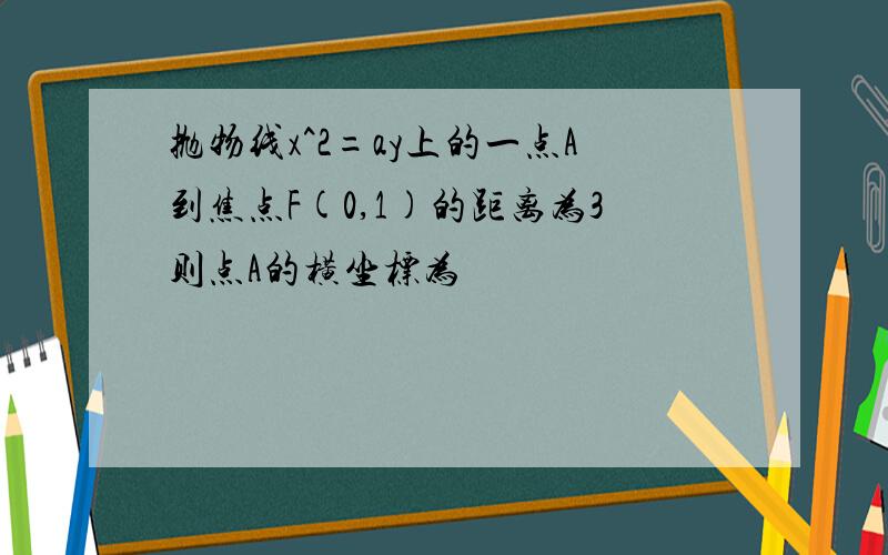 抛物线x^2=ay上的一点A到焦点F(0,1)的距离为3则点A的横坐标为