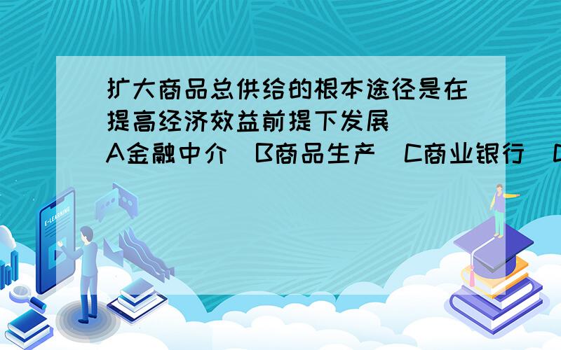 扩大商品总供给的根本途径是在提高经济效益前提下发展（ ）A金融中介  B商品生产  C商业银行  D流通渠道