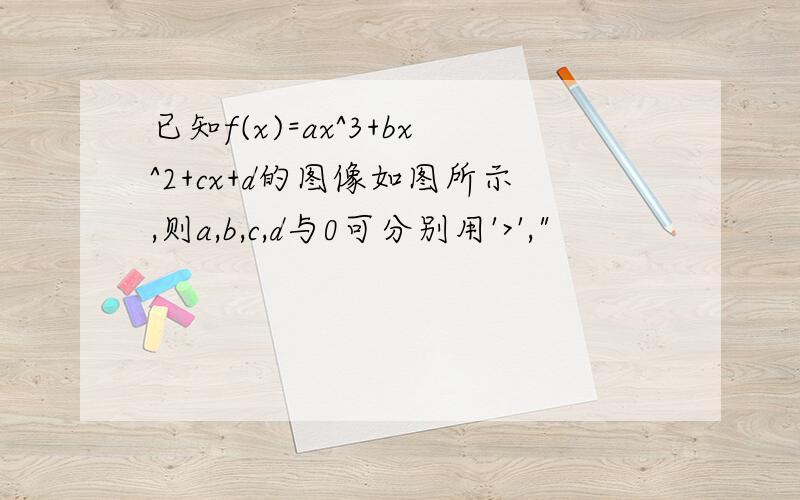 已知f(x)=ax^3+bx^2+cx+d的图像如图所示,则a,b,c,d与0可分别用'>',