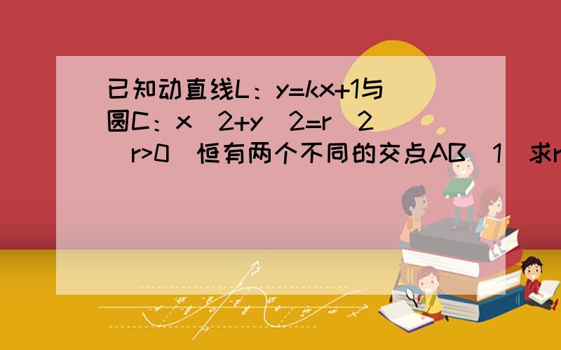 已知动直线L：y=kx+1与圆C：x^2+y^2=r^2(r>0)恒有两个不同的交点AB（1）求r的取值范围（2）设k,r为常数,求弦AB的中点M的坐标（3）当k变化时,是否存在定点T使得MT为定长?若存在,求出定点坐标,若不