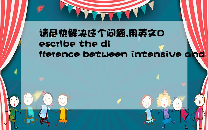 请尽快解决这个问题,用英文Describe the difference between intensive and extensive properties.Which of the following properties are intensive:(a) mass (b) density (c)volume (d)melting point