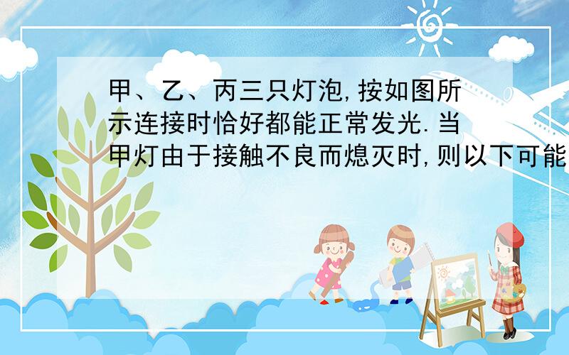 甲、乙、丙三只灯泡,按如图所示连接时恰好都能正常发光.当甲灯由于接触不良而熄灭时,则以下可能发生?甲、乙、丙三只灯泡,按如图所示连接时恰好都能正常发光.当甲灯由于接触不良而熄