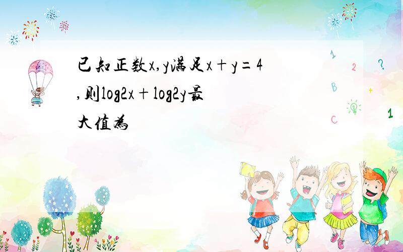 已知正数x,y满足x+y=4,则log2x+log2y最大值为