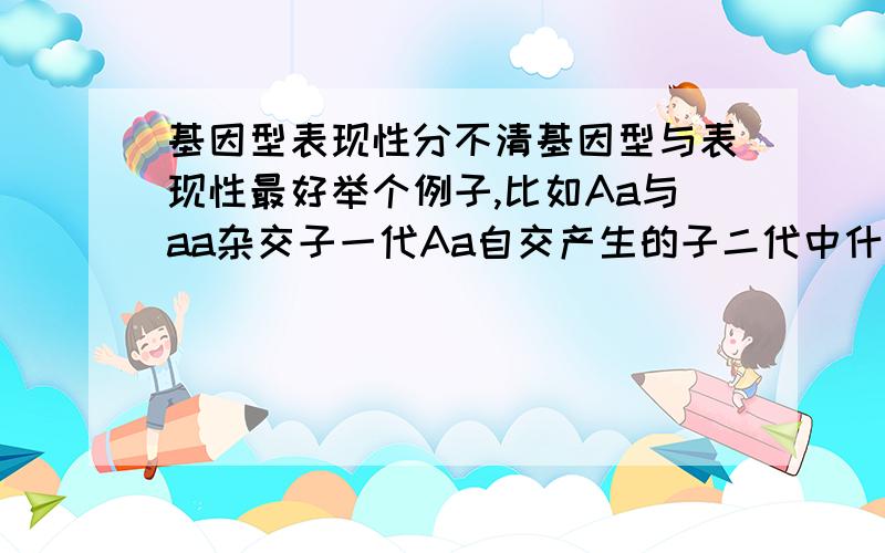 基因型表现性分不清基因型与表现性最好举个例子,比如Aa与aa杂交子一代Aa自交产生的子二代中什么是基因型什么是表现性.跟着差不多的例子