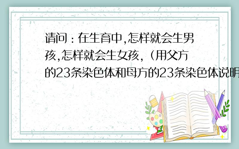 请问：在生育中,怎样就会生男孩,怎样就会生女孩,（用父方的23条染色体和母方的23条染色体说明）