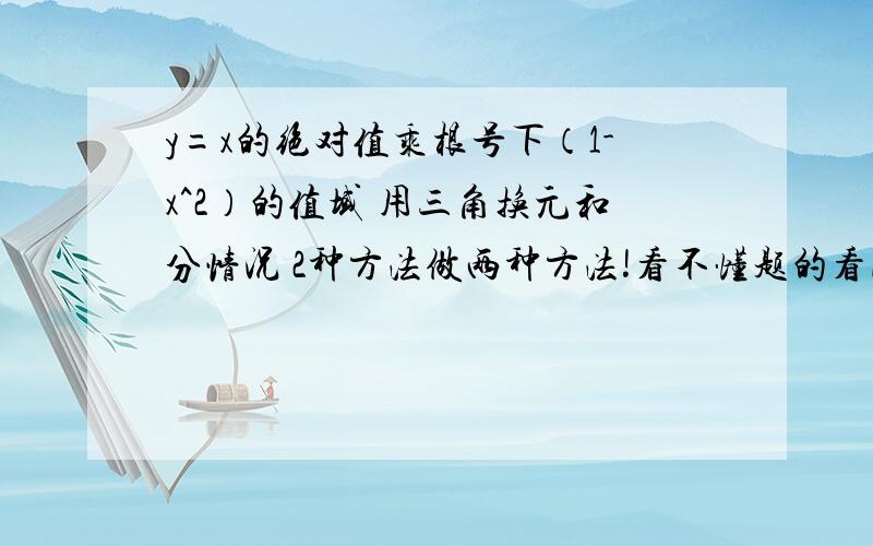 y=x的绝对值乘根号下（1-x^2）的值域 用三角换元和分情况 2种方法做两种方法!看不懂题的看图片.两种方法.答案好像是（-∞,1/2]