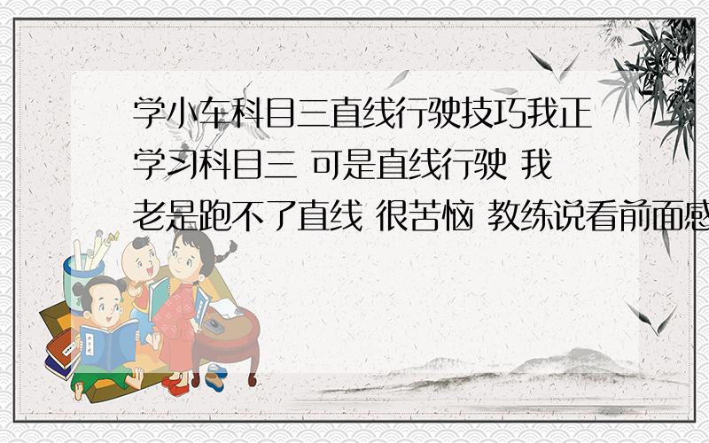 学小车科目三直线行驶技巧我正学习科目三 可是直线行驶 我老是跑不了直线 很苦恼 教练说看前面感觉自己坐在两条线中间 可那样的话 除非车偏大了我才知道车偏了 车微微的偏 我真的看