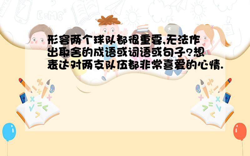 形容两个球队都很重要,无法作出取舍的成语或词语或句子?想表达对两支队伍都非常喜爱的心情.