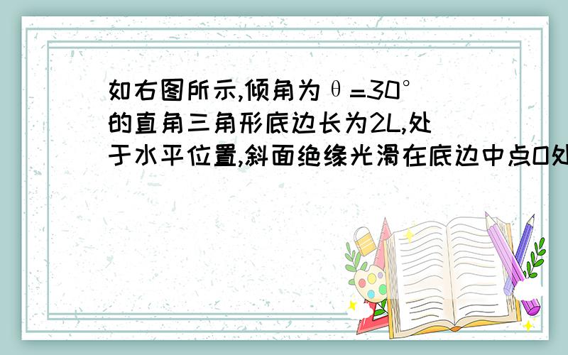 如右图所示,倾角为θ=30°的直角三角形底边长为2L,处于水平位置,斜面绝缘光滑在底边中点O处固定一正点电荷Q．让一质量为m的带正电的点电荷q,从斜面顶端A处释放,沿斜面下滑(不脱离斜面)．