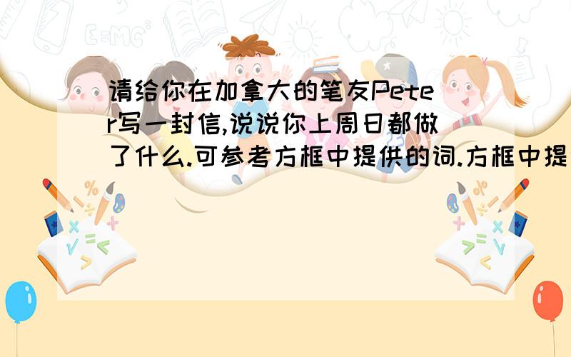 请给你在加拿大的笔友Peter写一封信,说说你上周日都做了什么.可参考方框中提供的词.方框中提供的词：first 、next、 then 、after that 、do homework、surf the internet、play chess、play the piano/ clean the h