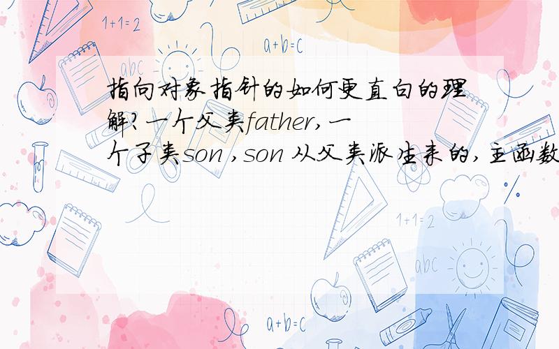 指向对象指针的如何更直白的理解?一个父类father,一个子类son ,son 从父类派生来的,主函数定义father *p=new son;我的理解是创建一个son 的对象,并把它的地址赋给father *p指针变量,则*p->fun()(假设fun