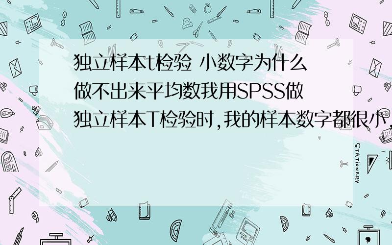 独立样本t检验 小数字为什么做不出来平均数我用SPSS做独立样本T检验时,我的样本数字都很小,大概是小数点后6位的,如0.008722,就是出不来均数标准差