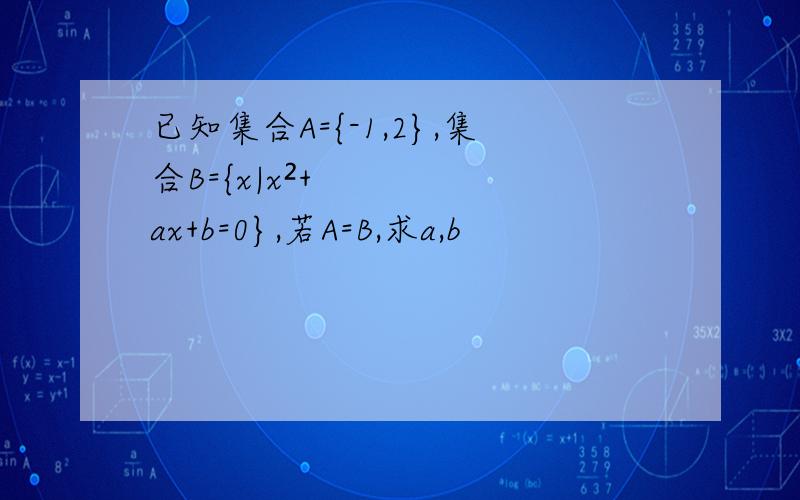 已知集合A={-1,2},集合B={x|x²+ax+b=0},若A=B,求a,b