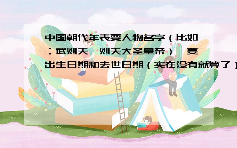 中国朝代年表要人物名字（比如：武则天—则天大圣皇帝）,要出生日期和去世日期（实在没有就算了）,还要历史大事（要最大的意一件事）,一定要超详细（不能太繁琐,打好多好多字 反正