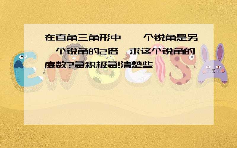 在直角三角形中,一个锐角是另一个锐角的2倍,求这个锐角的度数?急积极急!清楚些