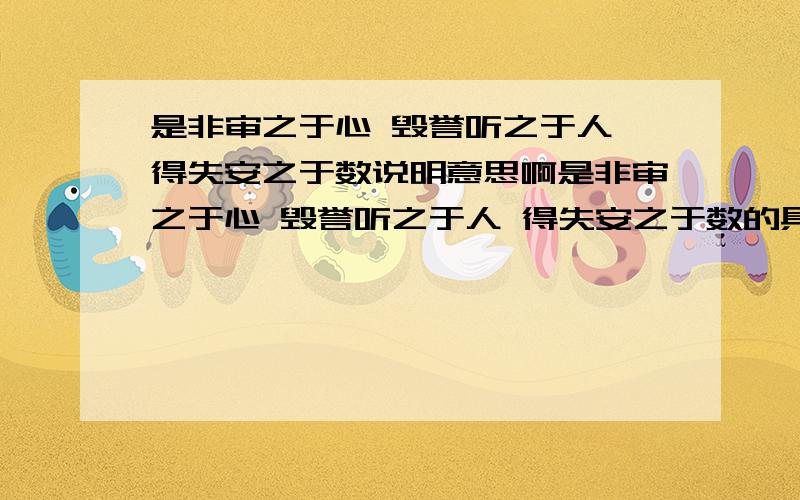 是非审之于心 毁誉听之于人 得失安之于数说明意思啊是非审之于心 毁誉听之于人 得失安之于数的具体意义解释和其应用范围举例说明!