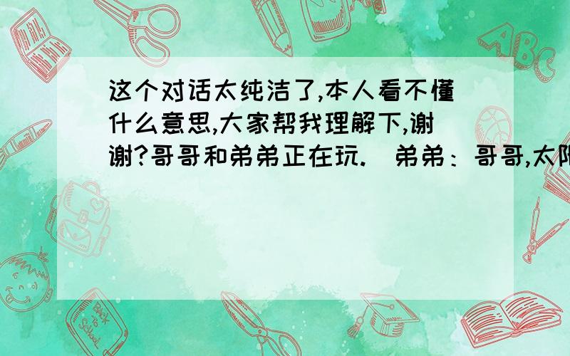 这个对话太纯洁了,本人看不懂什么意思,大家帮我理解下,谢谢?哥哥和弟弟正在玩.  弟弟：哥哥,太阳真是胆小  哥哥：为什么?  弟弟：因为他白天才敢出来!本人虽然没有给大家积分,但是希望