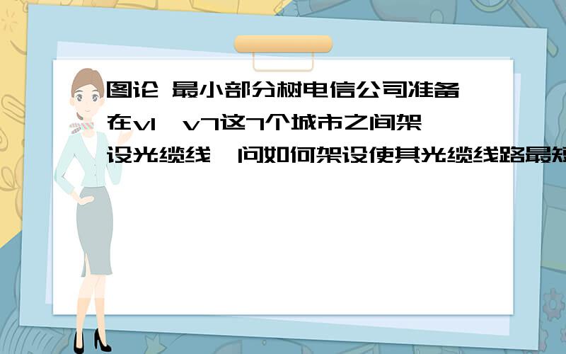 图论 最小部分树电信公司准备在v1…v7这7个城市之间架设光缆线,问如何架设使其光缆线路最短?下图给出了交通图.  最小部分树