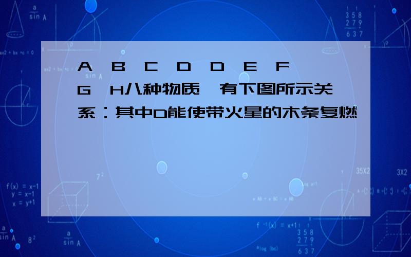 A、B、C、D、D、E、F、G、H八种物质,有下图所示关系：其中D能使带火星的木条复燃