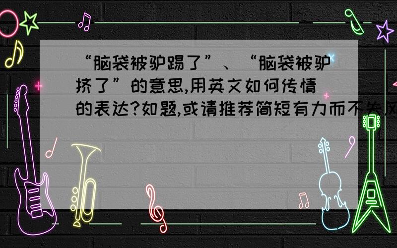 “脑袋被驴踢了”、“脑袋被驴挤了”的意思,用英文如何传情的表达?如题,或请推荐简短有力而不失风度的英文表达，教育一下实在欠家教的老外。