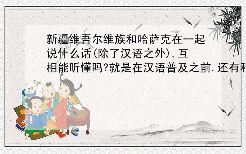 新疆维吾尔维族和哈萨克在一起说什么话(除了汉语之外),互相能听懂吗?就是在汉语普及之前.还有和柯尔克孜人说什么话,能听懂么?是吗那要这个哈萨克不会说维语呢.维语和哈语不是很象吗,