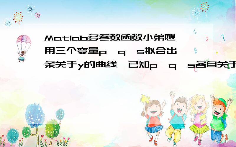 Matlab多参数函数小弟想用三个变量p、q、s拟合出一条关于y的曲线,已知p、q、s各自关于y的关系（都是二次函数）,该如何实现呢?大侠,好人做到底,送佛送上天,现在我告诉您y=x(1)*p.^2+x(2)*p+x(3)*q.