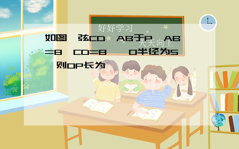 如图,弦CD⊥AB于P,AB=8,CD=8,⊙O半径为5,则OP长为