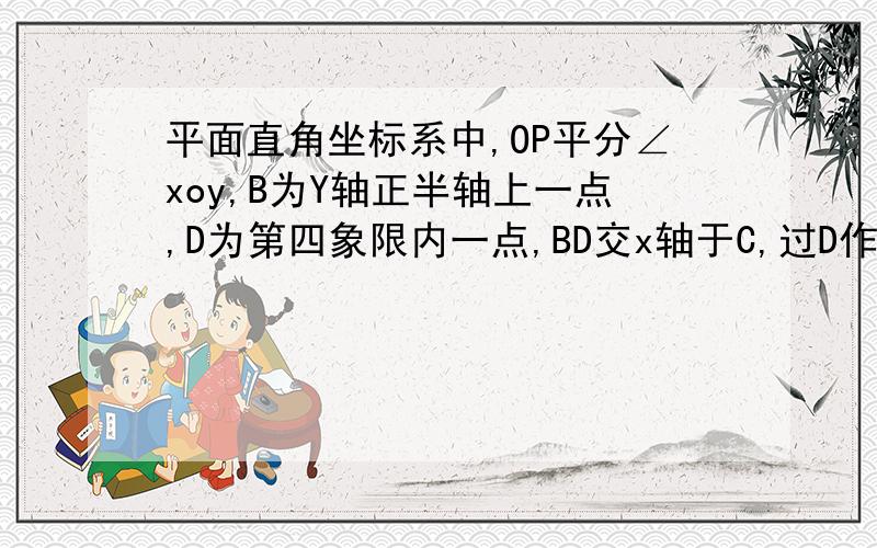 平面直角坐标系中,OP平分∠xoy,B为Y轴正半轴上一点,D为第四象限内一点,BD交x轴于C,过D作DE//OP交x轴于点E,CA平分∠BCE交OP于A.