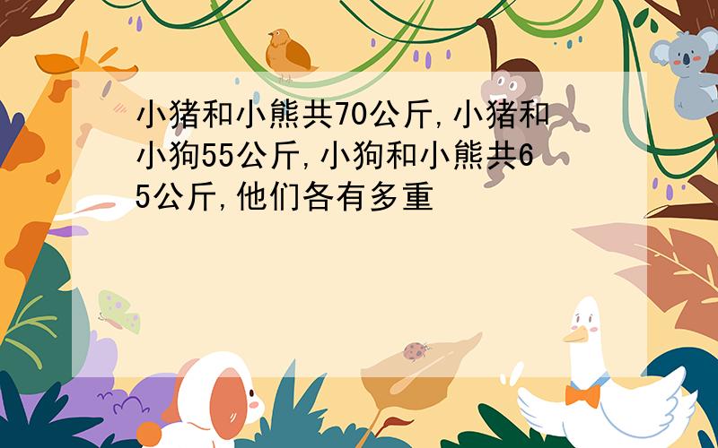 小猪和小熊共70公斤,小猪和小狗55公斤,小狗和小熊共65公斤,他们各有多重