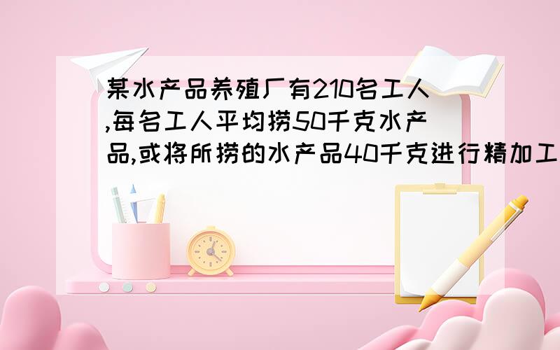 某水产品养殖厂有210名工人,每名工人平均捞50千克水产品,或将所捞的水产品40千克进行精加工.已知每千克产品直接出售可获利6元；精加工后在出售,可获利18元.如果每天精加工的水产品和未