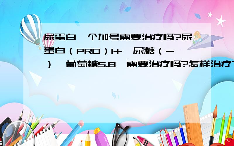 尿蛋白一个加号需要治疗吗?尿蛋白（PRO）1+,尿糖（-）,葡萄糖5.8,需要治疗吗?怎样治疗?