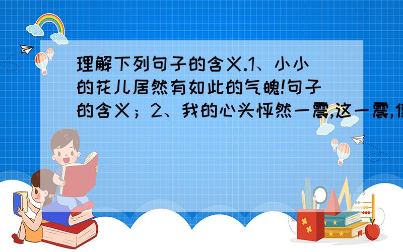 理解下列句子的含义.1、小小的花儿居然有如此的气魄!句子的含义；2、我的心头怦然一震,这一震,使我明白了生命的意味是什么,是——勇气!句子的含义；3、这正是前几天那片千万多小花藏