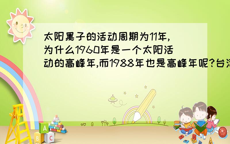 太阳黑子的活动周期为11年,为什么1960年是一个太阳活动的高峰年,而1988年也是高峰年呢?台湾西侧太阳辐射量比东侧的高还是低,为什么?我想顺便问一下，地球位于近日点是几月啊？我觉得是3