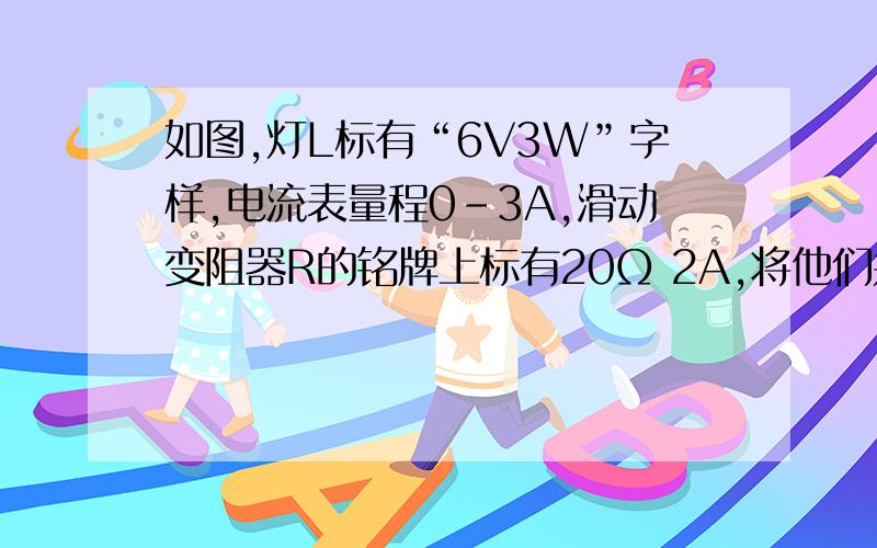 如图,灯L标有“6V3W”字样,电流表量程0-3A,滑动变阻器R的铭牌上标有20Ω 2A,将他们并联在某一电源上求在电路安全的情况下,电路消耗最大最大电功率 急