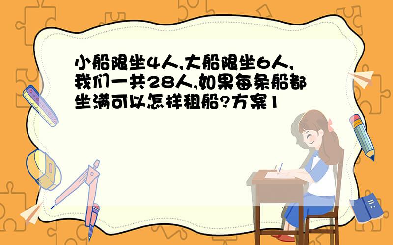 小船限坐4人,大船限坐6人,我们一共28人,如果每条船都坐满可以怎样租船?方案1