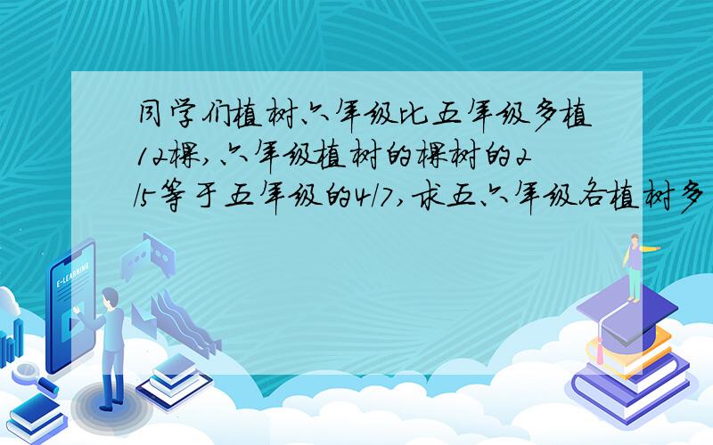 同学们植树六年级比五年级多植12棵,六年级植树的棵树的2/5等于五年级的4/7,求五六年级各植树多少棵