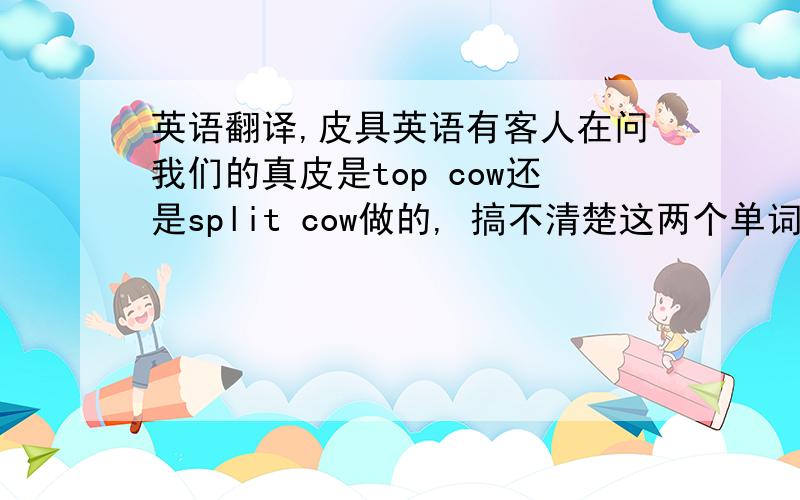 英语翻译,皮具英语有客人在问我们的真皮是top cow还是split cow做的, 搞不清楚这两个单词是什么意思,请帮忙,谢谢