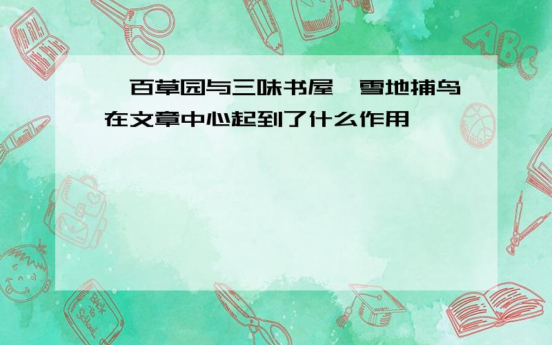 《百草园与三味书屋》雪地捕鸟在文章中心起到了什么作用