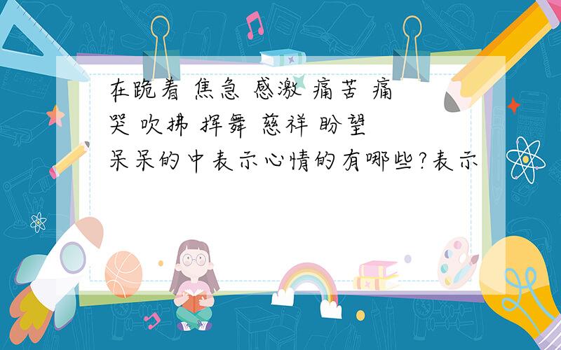 在跪着 焦急 感激 痛苦 痛哭 吹拂 挥舞 慈祥 盼望 呆呆的中表示心情的有哪些?表示