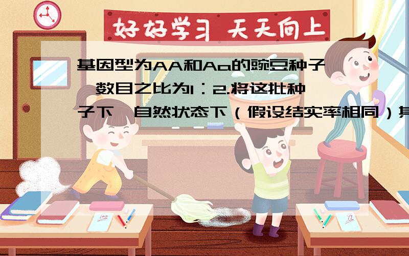 基因型为AA和Aa的豌豆种子,数目之比为1：2.将这批种子下,自然状态下（假设结实率相同）其子一代中胚的基因型为AA Aa aa的种子数之比2：1 因为豌豆在自然状态下是自花授粉的但如果 假设豌