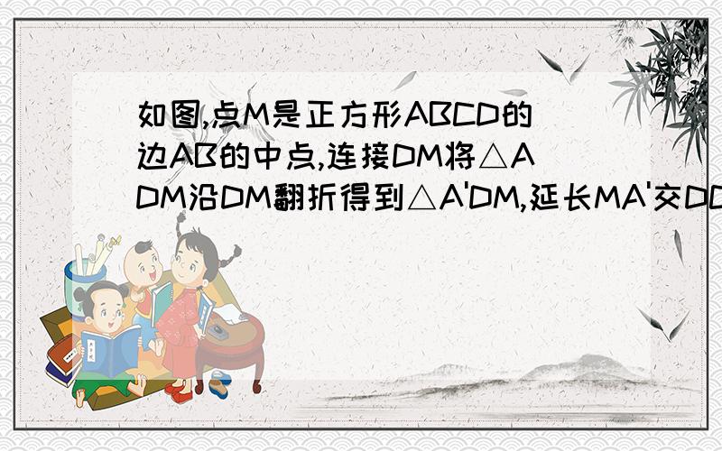 如图,点M是正方形ABCD的边AB的中点,连接DM将△ADM沿DM翻折得到△A'DM,延长MA'交DC的延长线于点E. （1）如图,点M是正方形ABCD的边AB的中点,连接DM将△ADM沿DM翻折得到△A'DM,延长MA'交DC的延长线
