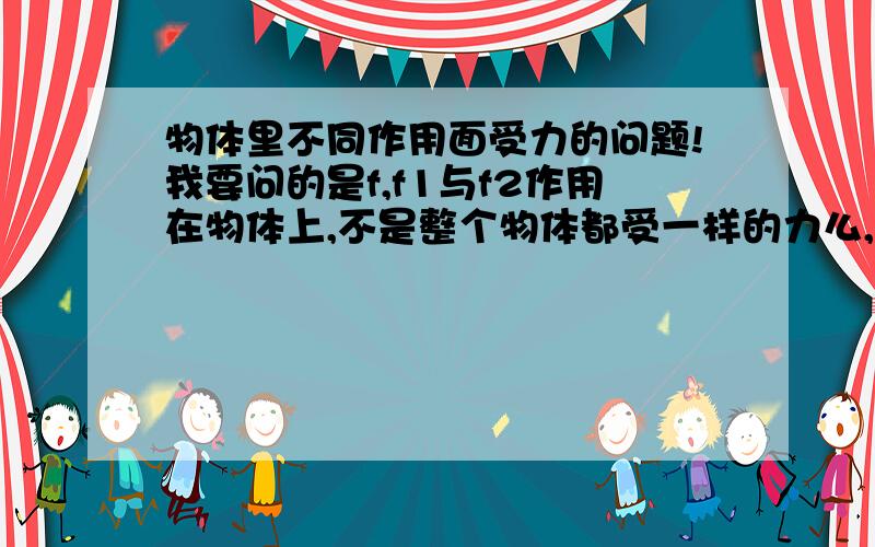 物体里不同作用面受力的问题!我要问的是f,f1与f2作用在物体上,不是整个物体都受一样的力么,怎么到了AC就不同了,而且只变了f2,f1还是一样的,我的认为要变一起变,怎么只变一个力?能帮我说